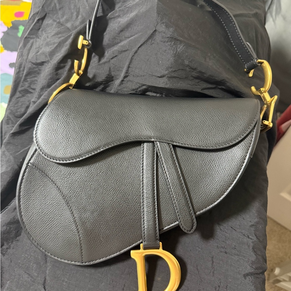 Dior Black Saddle Bag with Gold Hardware